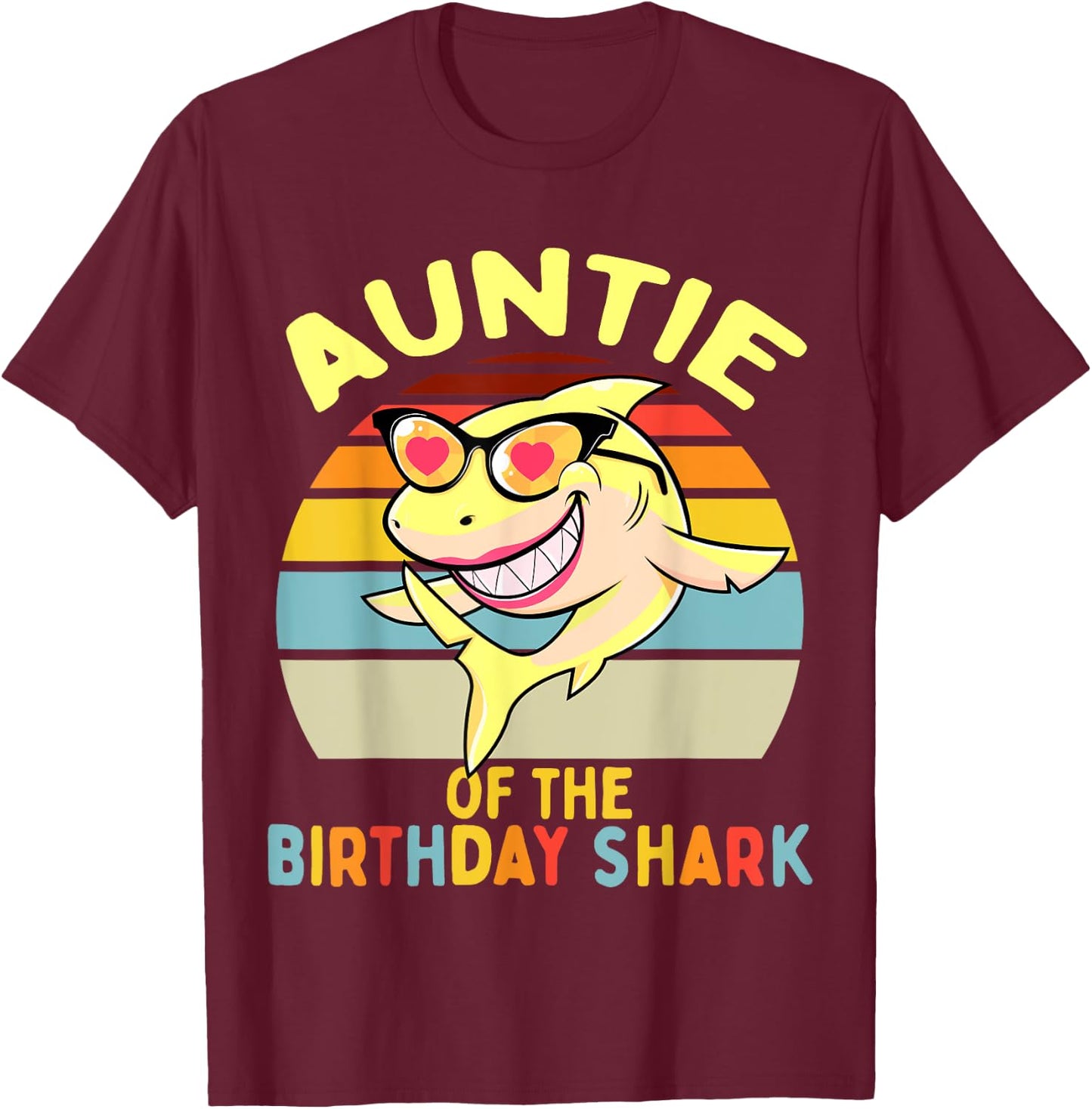 Auntie of the Shark Birthday Aunt Matching Family T-Shirt - T-Shirt | Maroon