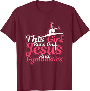 This Girl Runs On Jesus And Gymnastics T Shirt Christian Gym T-Shirt - T-Shirt | Maroon