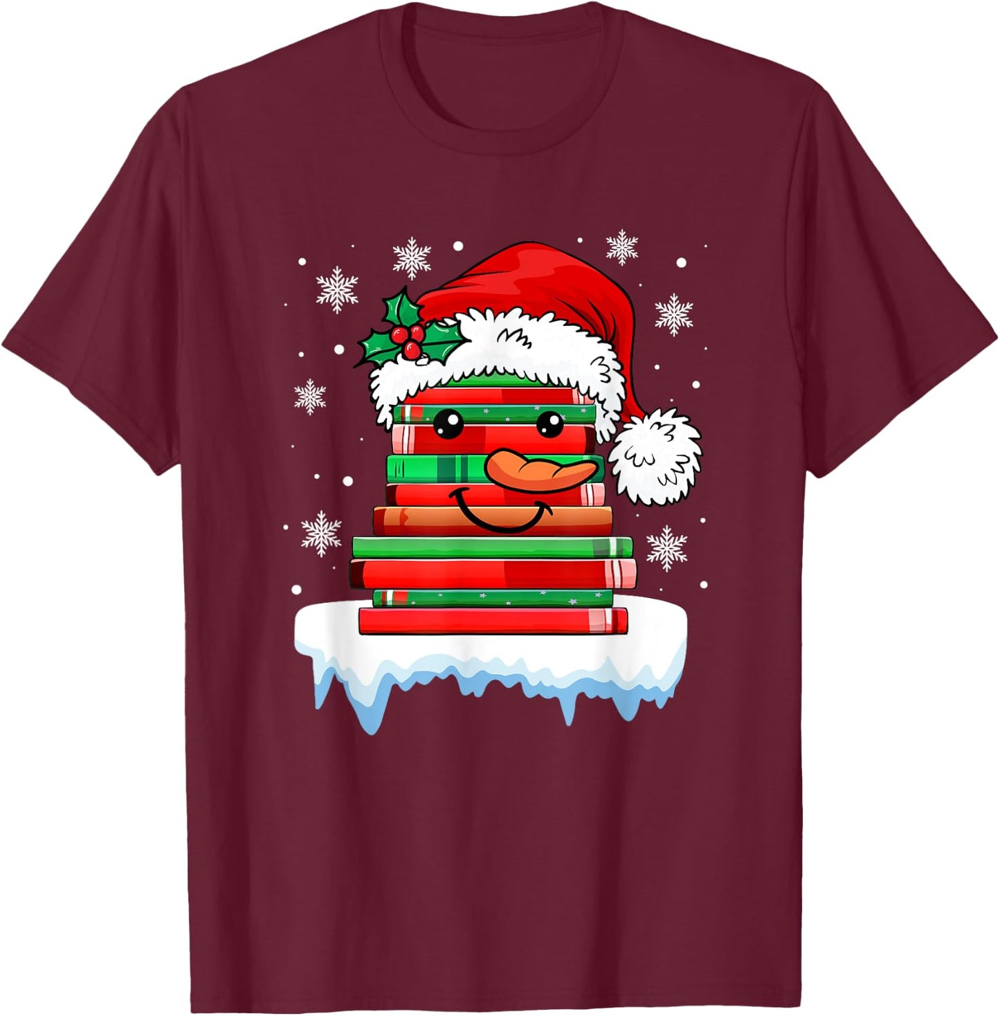 Librarian Book Santa Hat Reader Snow Pajamas Christmas T-Shirt - T-Shirt | Maroon