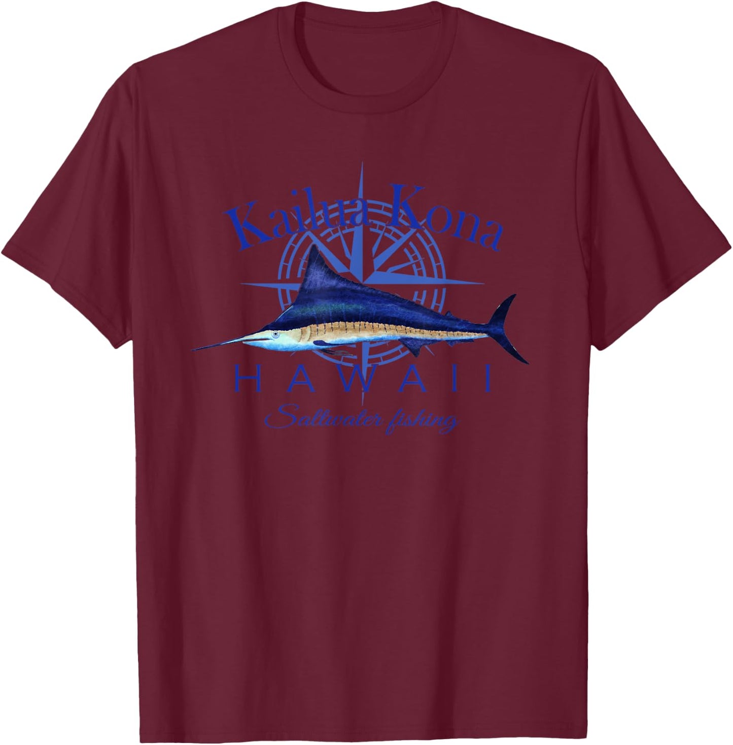 Kailua Kona Hawaii Sailfish Billfish Marlin Saltwater T-Shirt - T-Shirt | Maroon