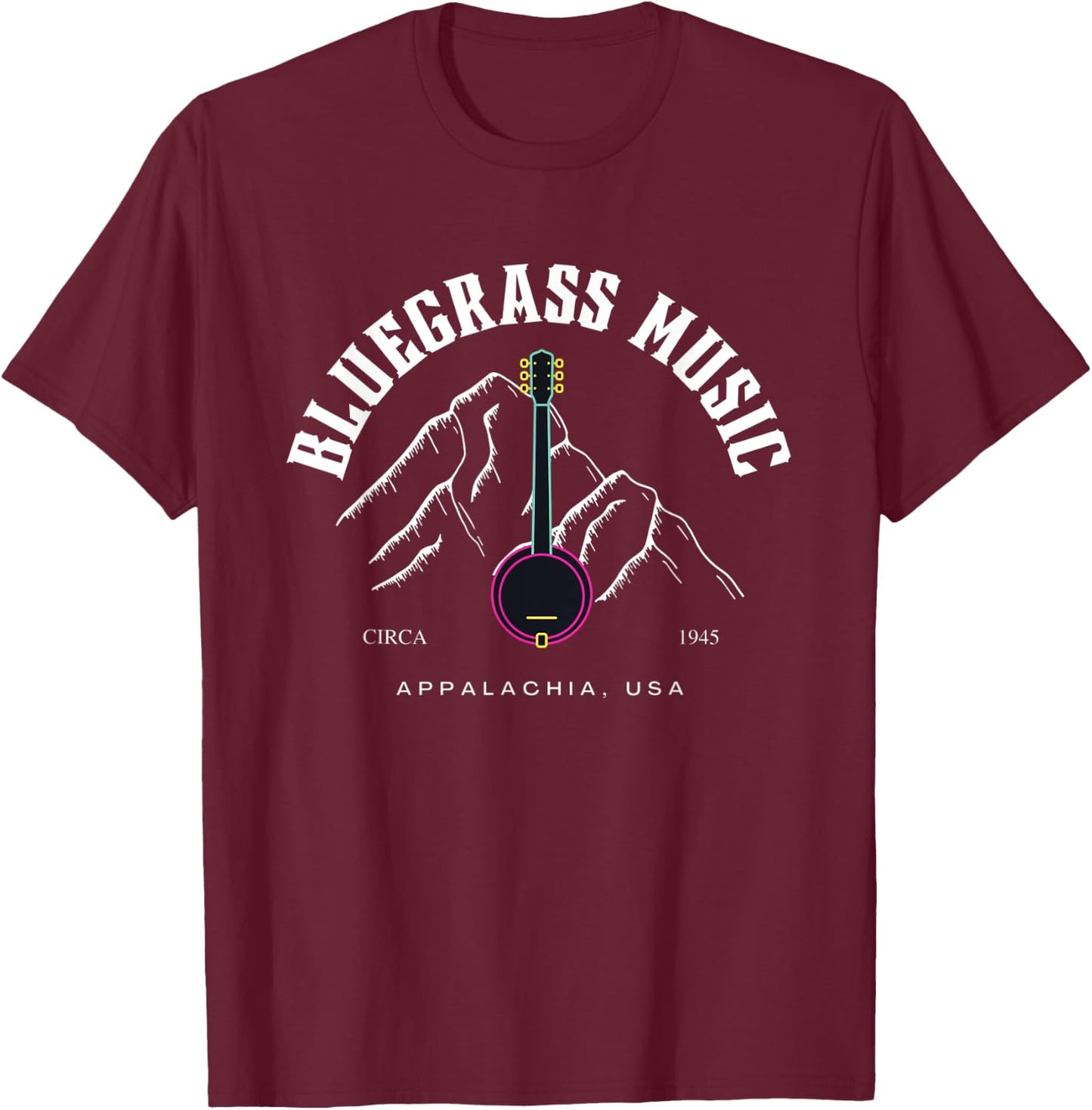 Bluegrass Appalachian Mountains Banjo Fiddle Picking Country T-Shirt - T-Shirt | Maroon