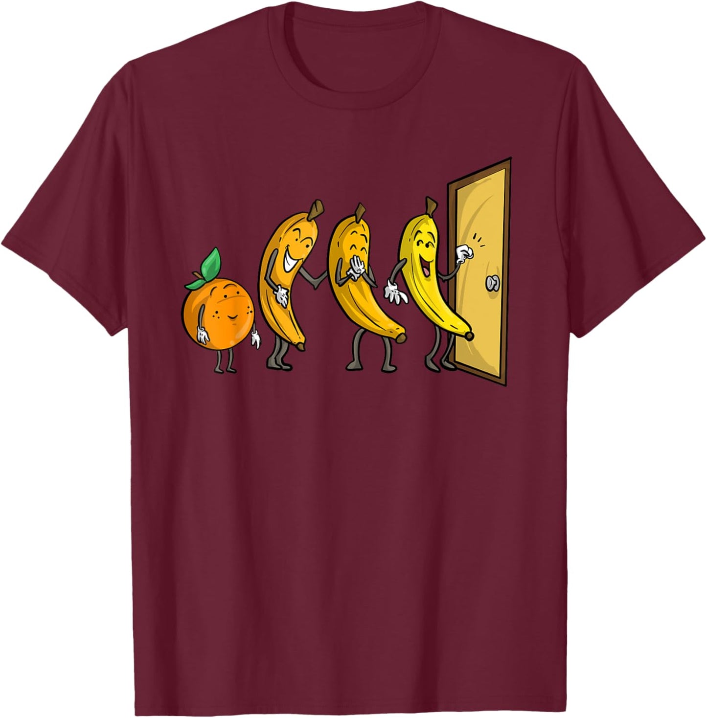 Funny Knock Knock 3 Bananas And Orange Cool Fruit Joke Gift T-Shirt - T-Shirt | Maroon