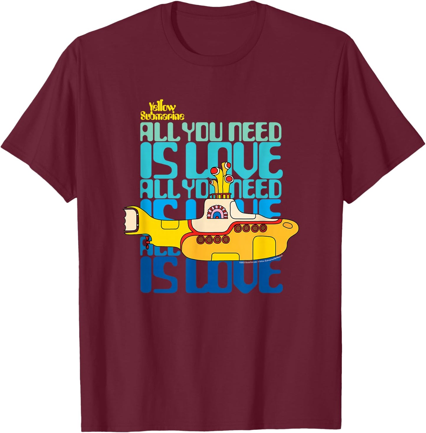 The Beatles - Yellow Submarine All You Need Is Love T-Shirt - T-Shirt | Maroon
