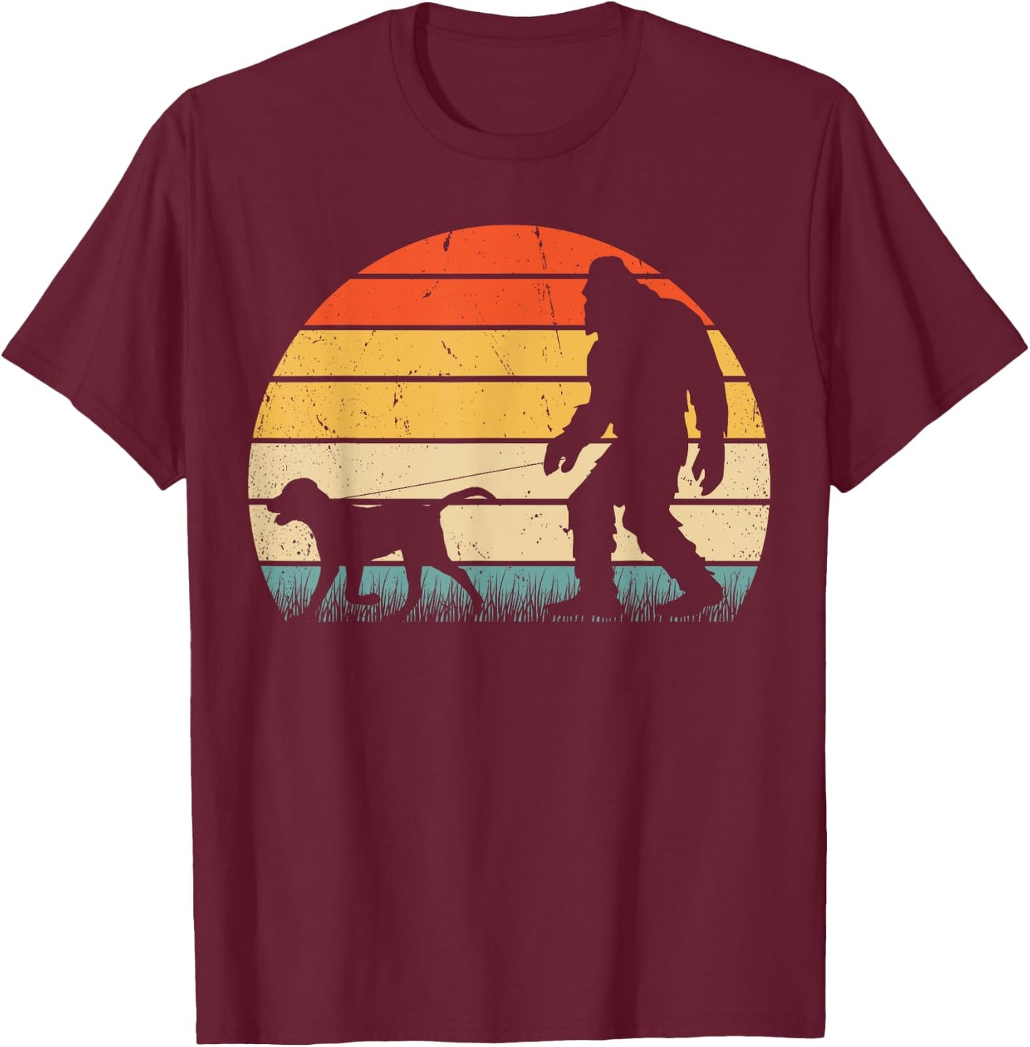 Funny Bigfoot Walking Labrador Dog Vintage Sasquatch Retro Women Girls Kids T-Shirt - T-Shirt | Maroon