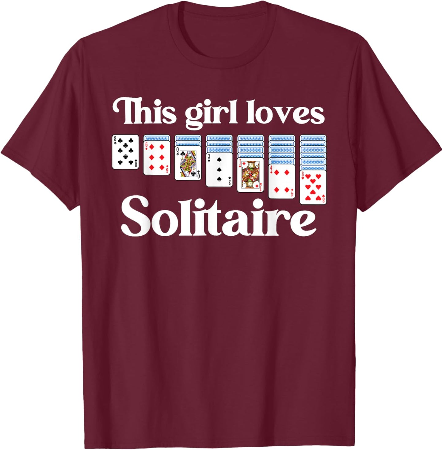 Solitaire Gift Girl Kids Card Game Player Solitaire Game T-Shirt - T-Shirt | Maroon