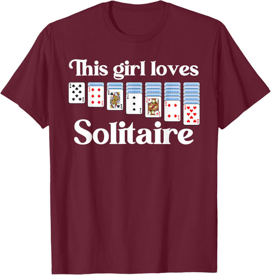 Solitaire Gift Girl Kids Card Game Player Solitaire Game T-Shirt - T-Shirt | Maroon