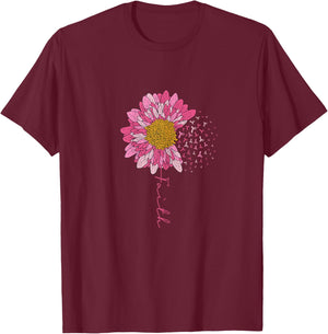 Breast Cancer Awareness Pink Ribbon Sunflower Faith Survivor T-Shirt - T-Shirt | Maroon