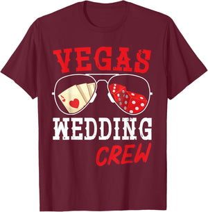 Happy Marriage Bride Groom Husband and Wife Vegas Wedding Crew T-Shirt - T-Shirt | Maroon