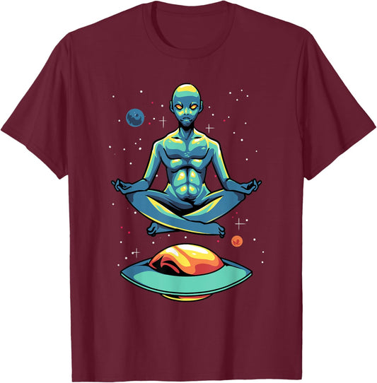 Yoga Alien Meditates In The Galaxy To Find Inner Peace T-Shirt - T-Shirt | Maroon
