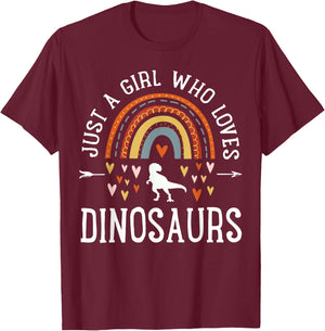 Just A Girl Who Loves Dinosaurs Rainbow Gifts for Dino Lover T-Shirt - T-Shirt | Maroon