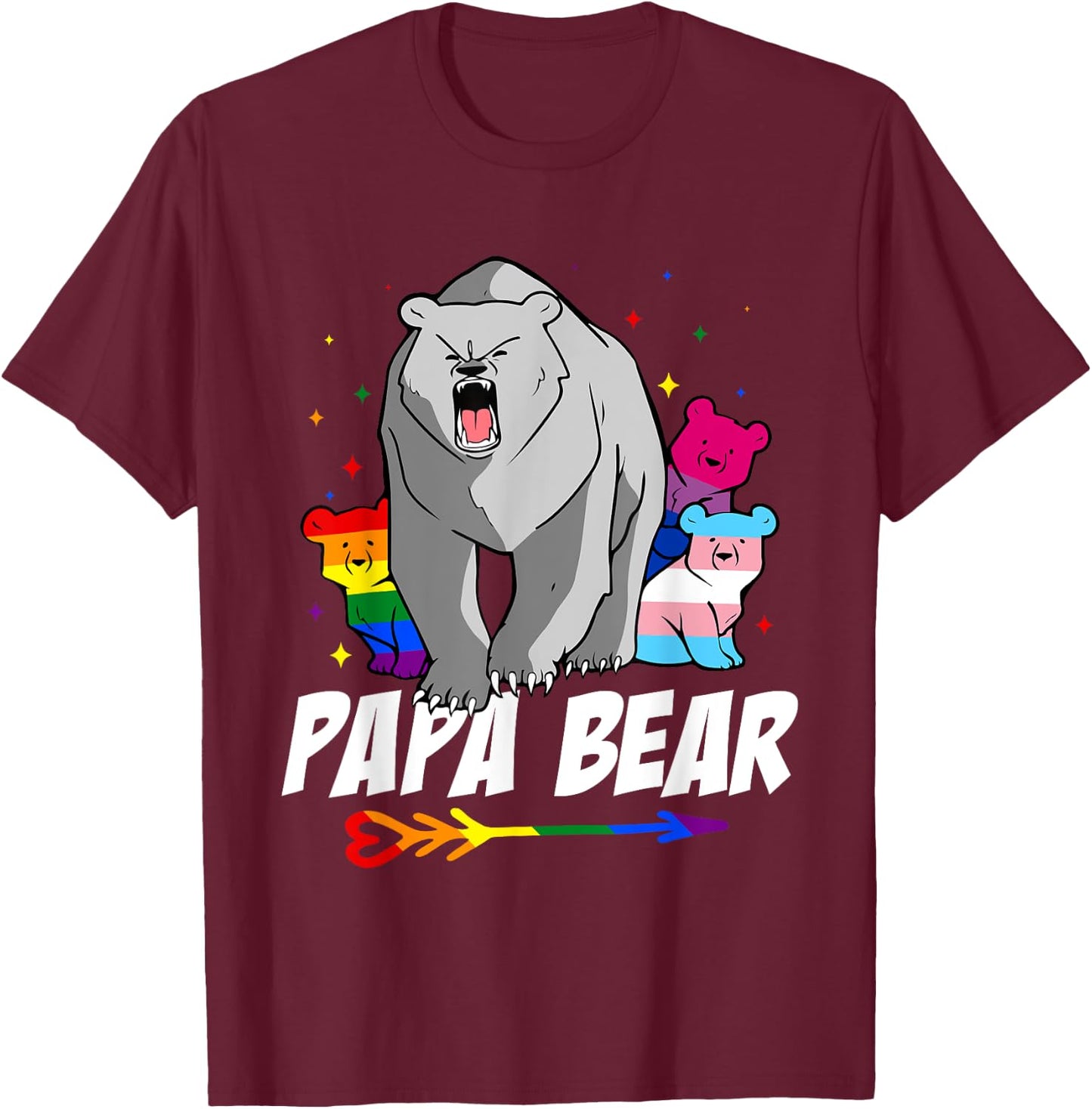Papa Bear LGBT Gay Bisexual Trans Pride Month Support T-Shirt - T-Shirt | Maroon