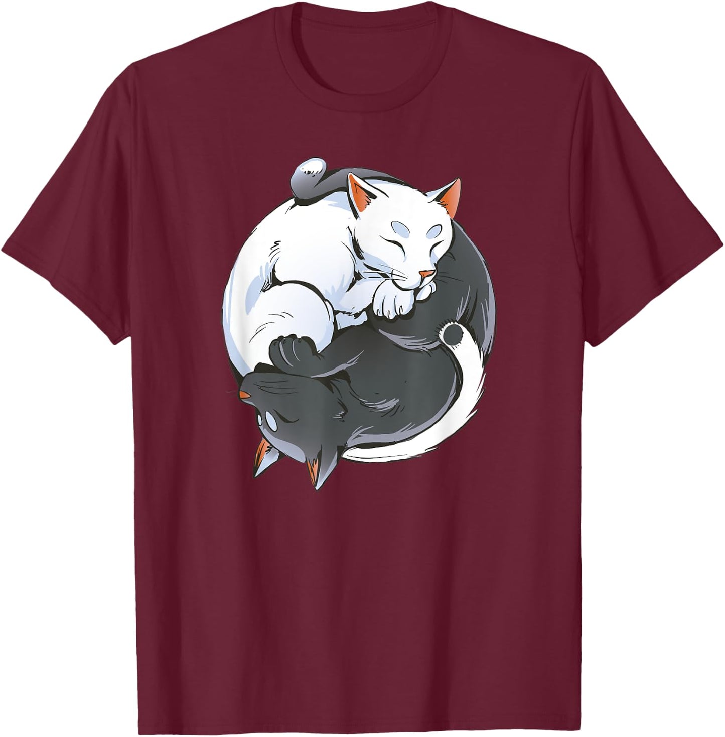 Black and White Cat Yin Yang Yoga Buddhism Cute Cat Lovers Men Women Kids T-Shirt - T-Shirt | Maroon