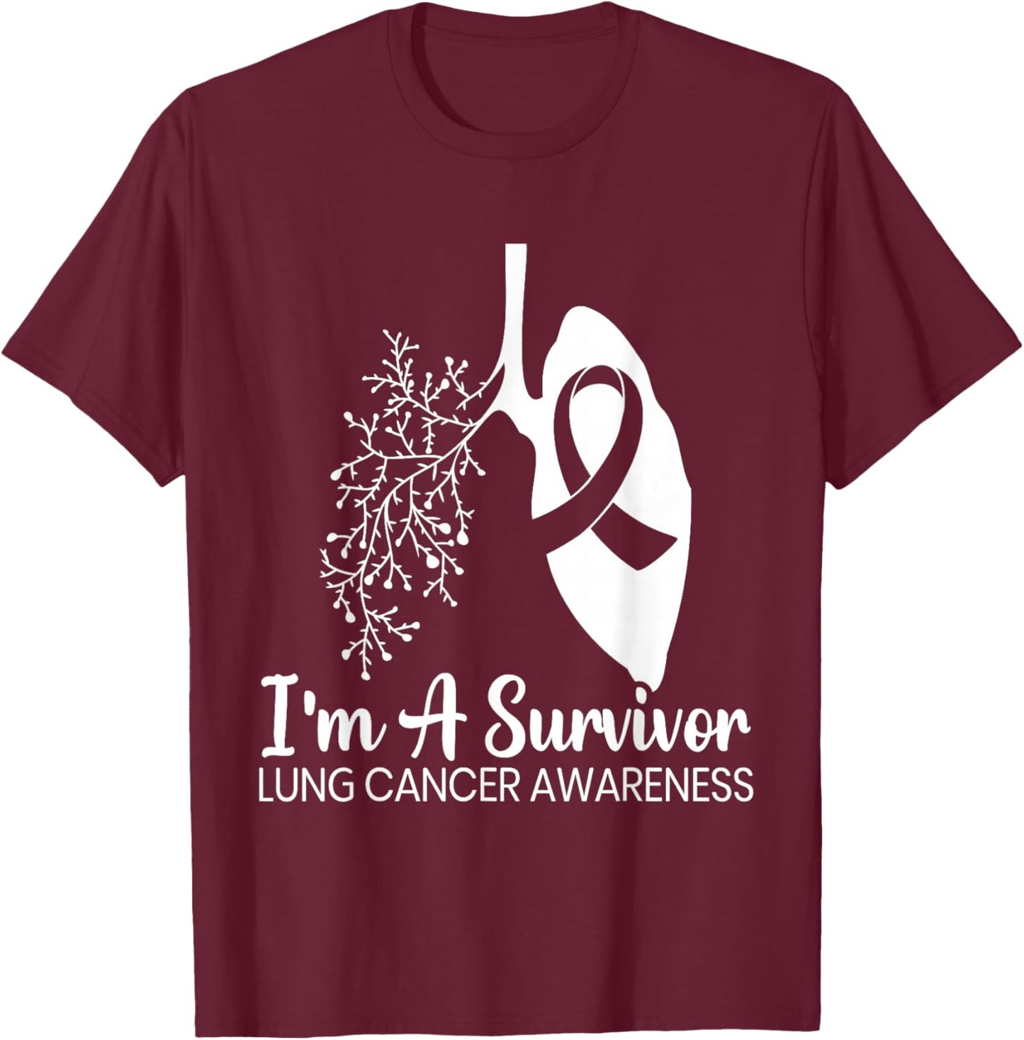 I'm A Survivor Lung Cancer Awareness Month White Ribbon T-Shirt - T-Shirt | Maroon