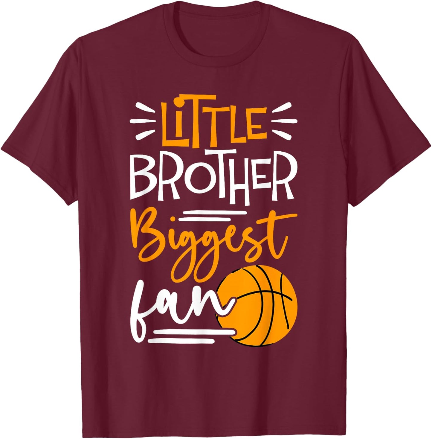 Little Brother Biggest Fan Basketball, Basketball Boys T-Shirt - T-Shirt | Maroon