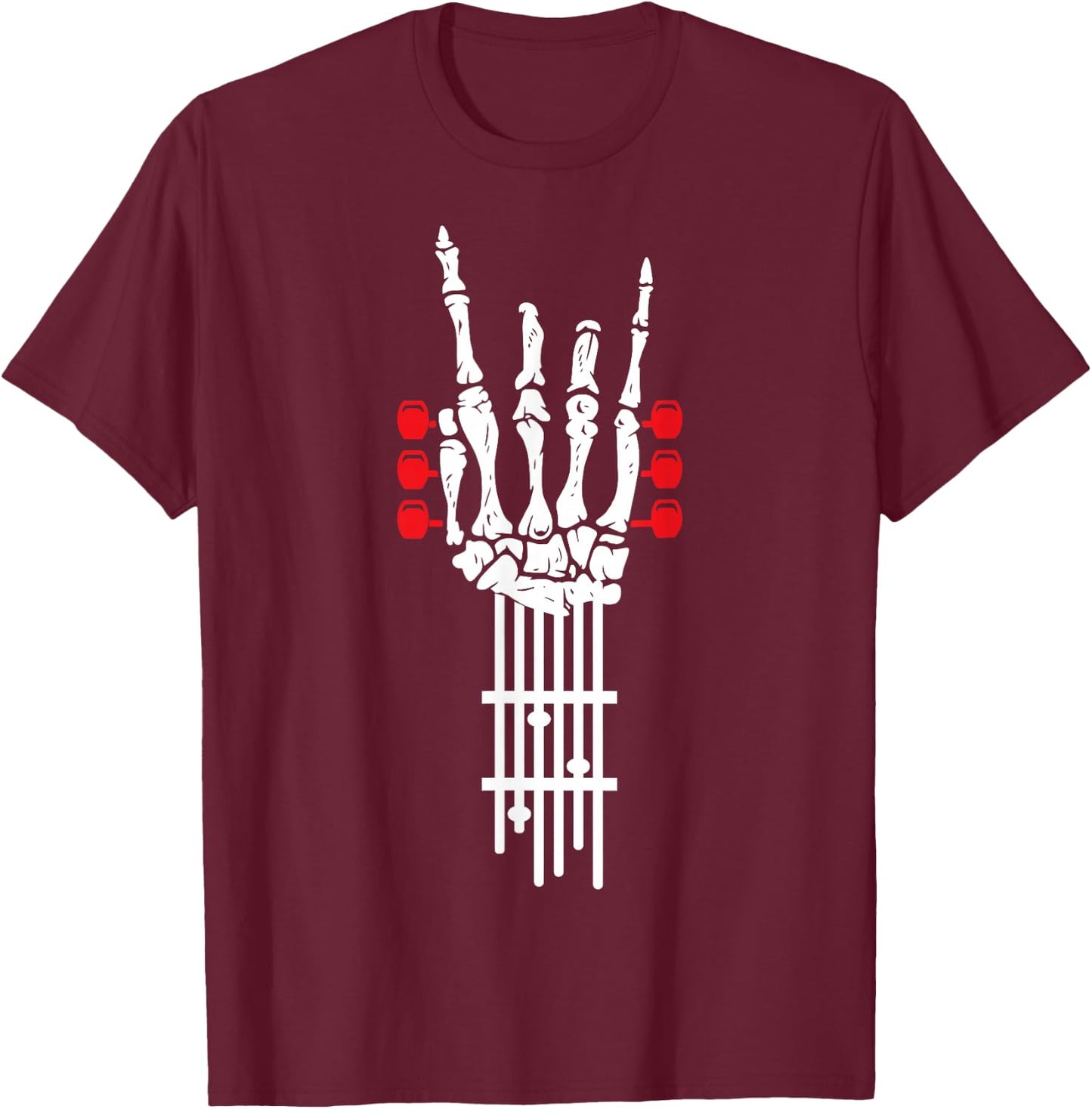Scary Rock Of Skelton Rocking Hand Guitar Rock & Roll T-Shirt - T-Shirt | Maroon