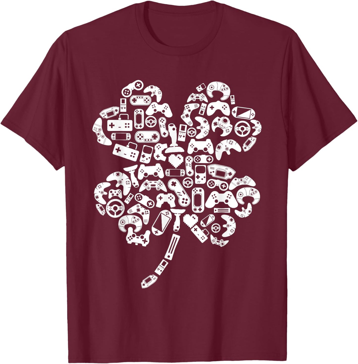 Boys Gamer Gift Game Shamrock St Patricks Day Irish Men Kids T-Shirt - T-Shirt | Maroon
