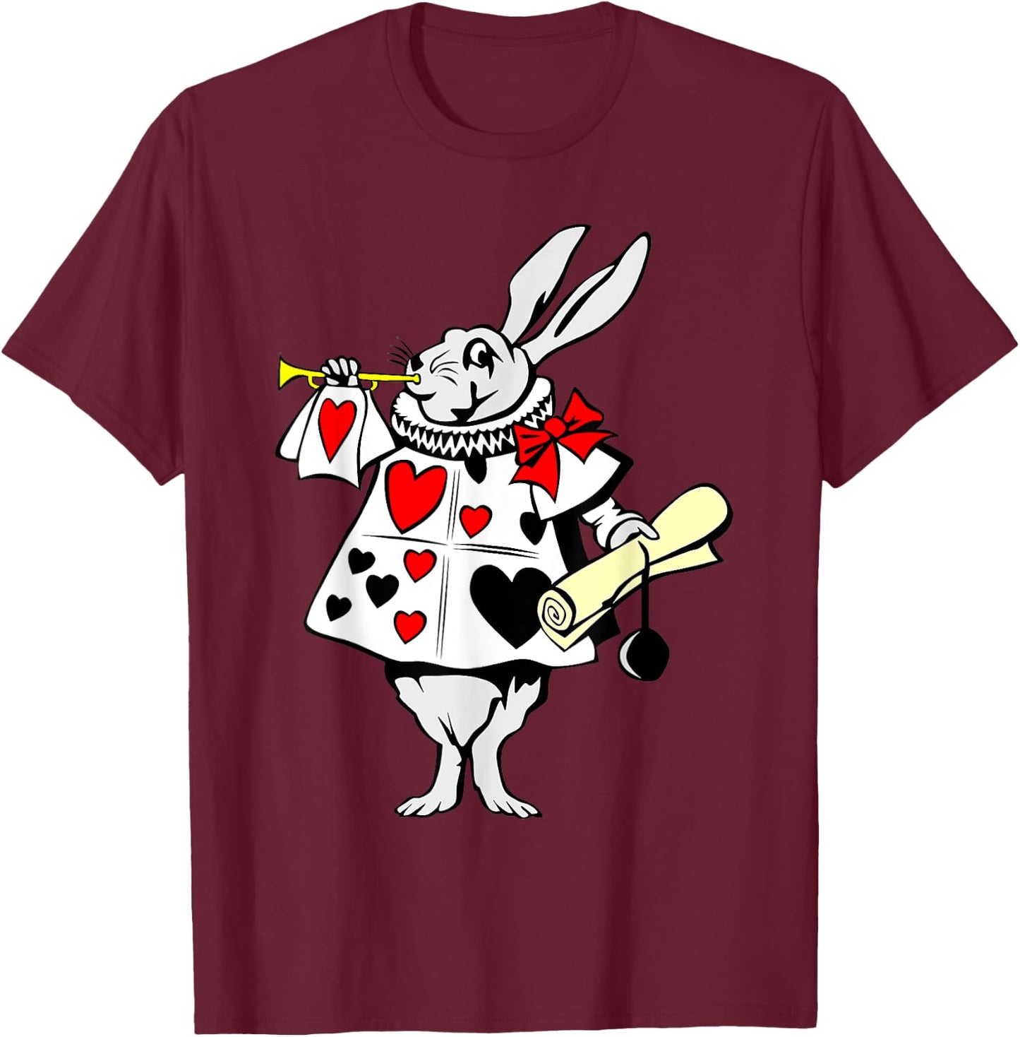 Alice in Wonderland Rabbit easter bunny playing music T-Shirt - T-Shirt | Maroon