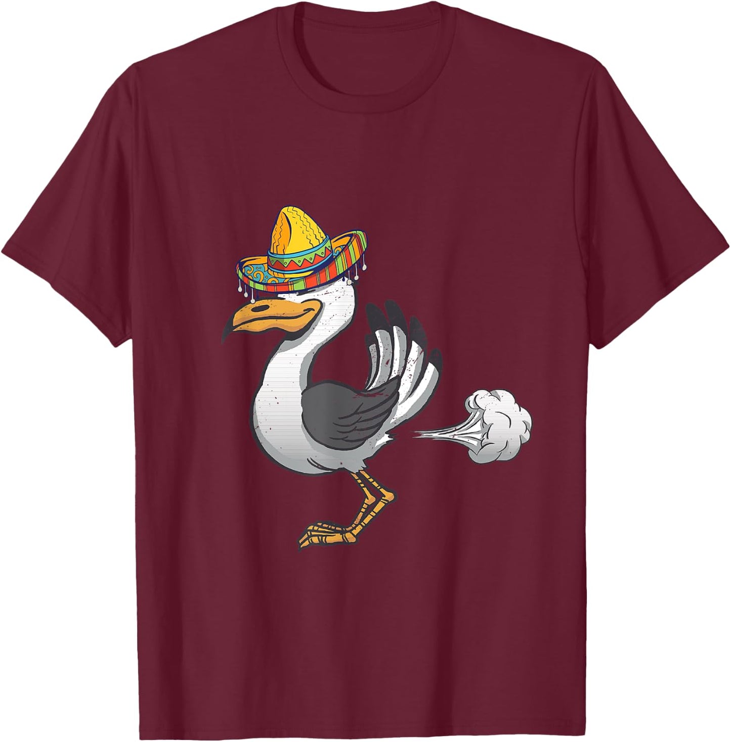 Funny Mexican Seagull Farting Sombrero Seagull Lover Gull T-Shirt - T-Shirt | Maroon