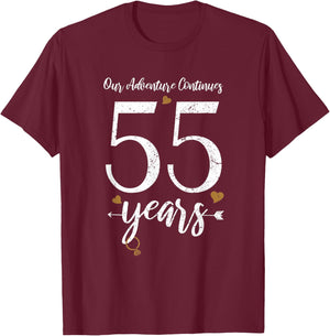 Our Adventures Continues 55 Years - 55th Wedding Anniversary T-Shirt - T-Shirt | Maroon