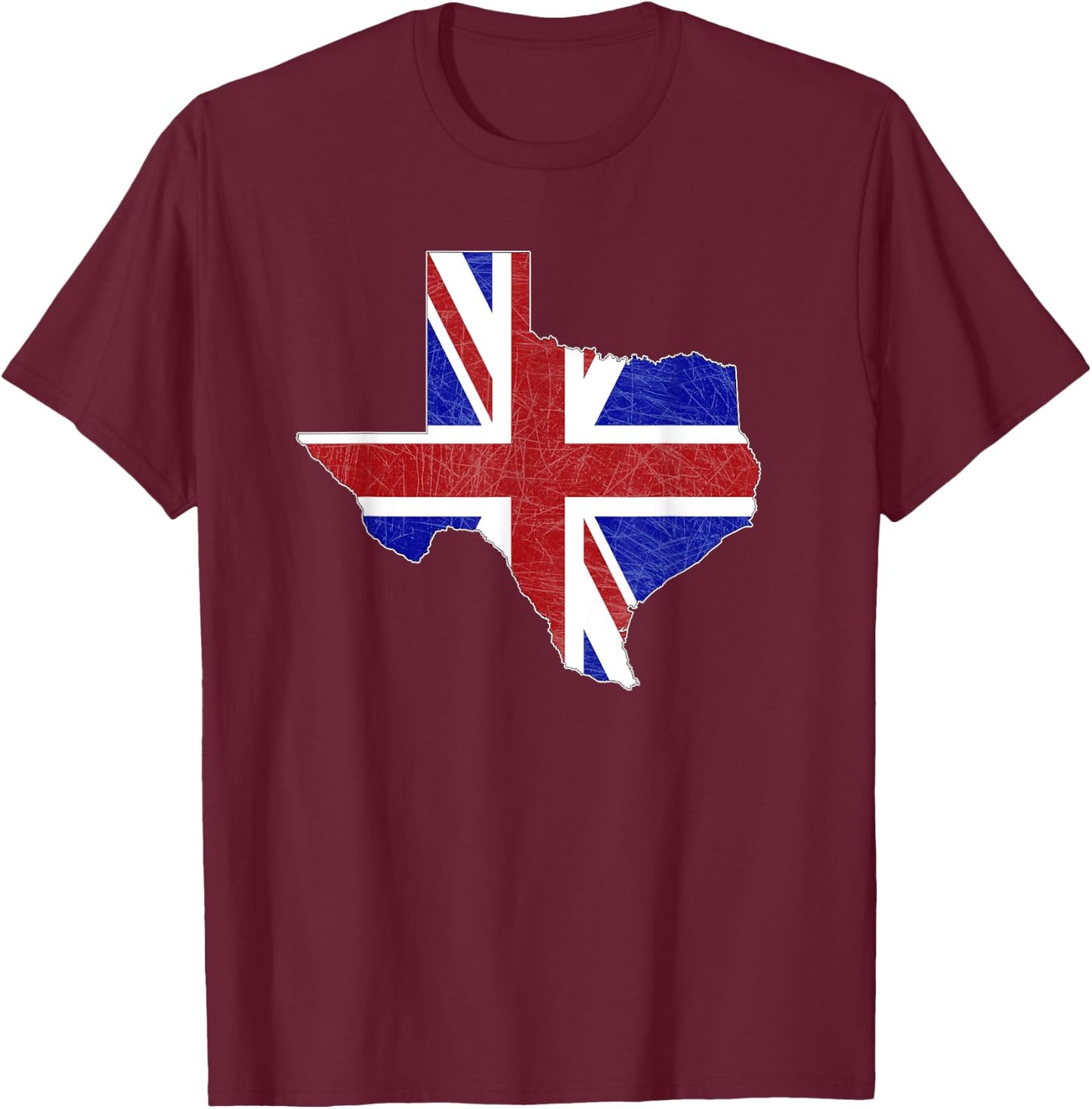 British Texas - UK Union Jack Flag Texas State Shape Design T-Shirt - T-Shirt | Maroon
