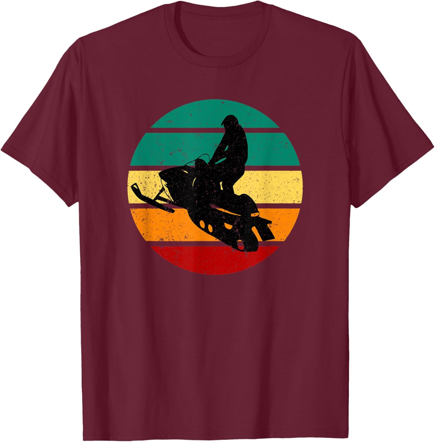 Snowmobile Vintage Motor Sled & Sunset Winter Sports Alpine T-Shirt - T-Shirt | Maroon