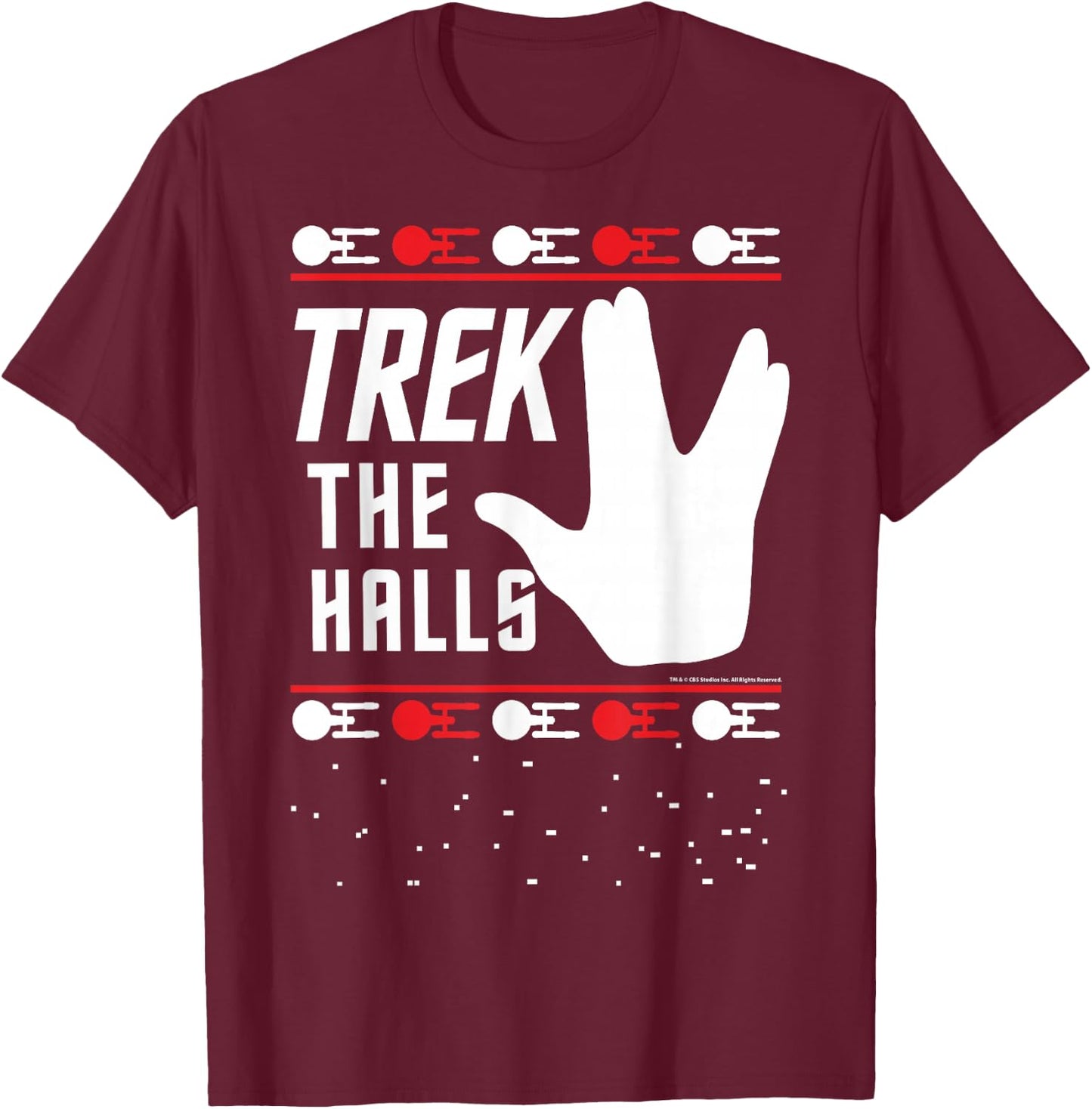 Star Trek Christmas Trek The Halls Sweater T-Shirt - T-Shirt | Maroon