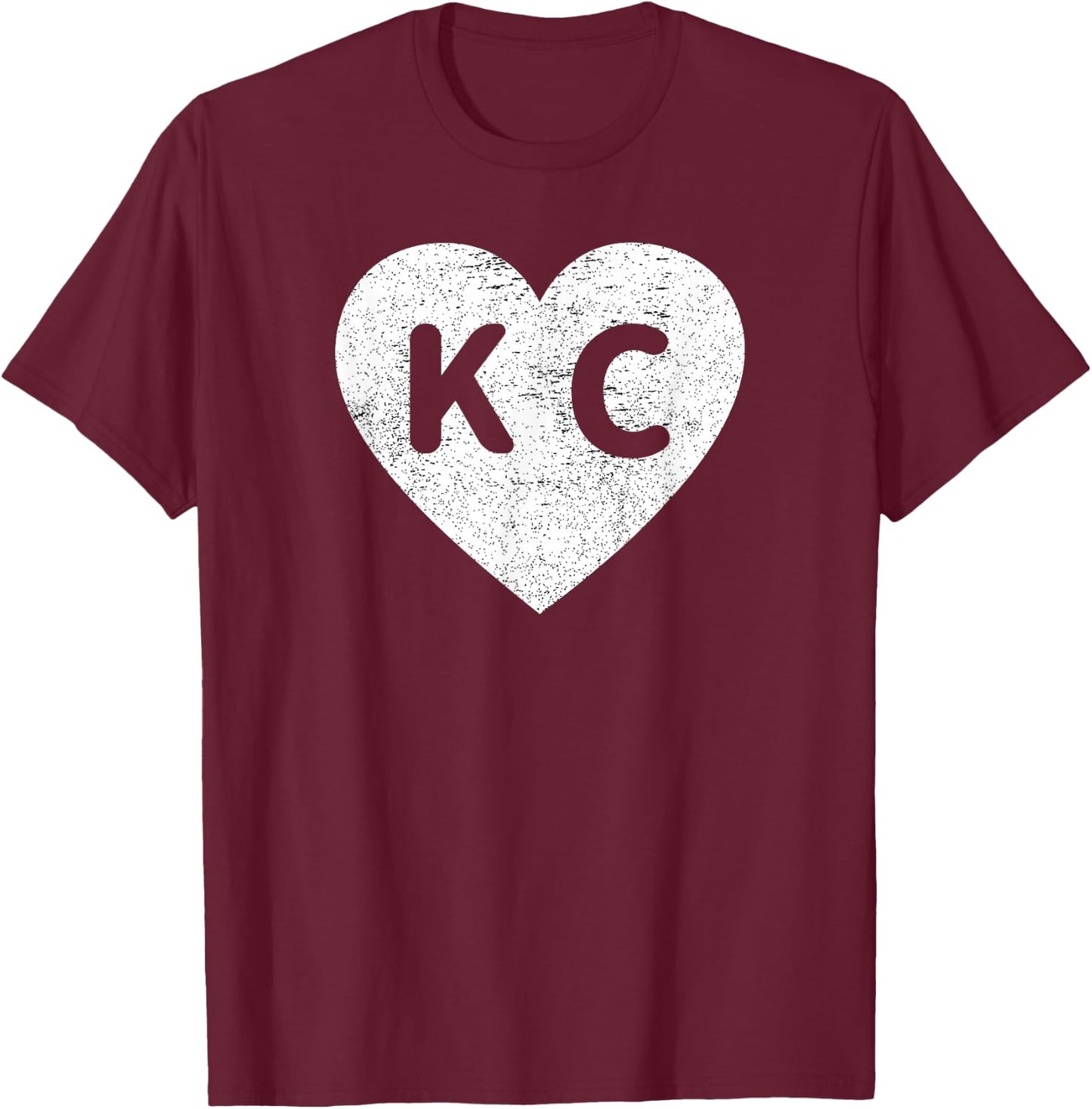 Vintage Distressed Love Kansas City KC Heart Print T-Shirt - T-Shirt | Maroon