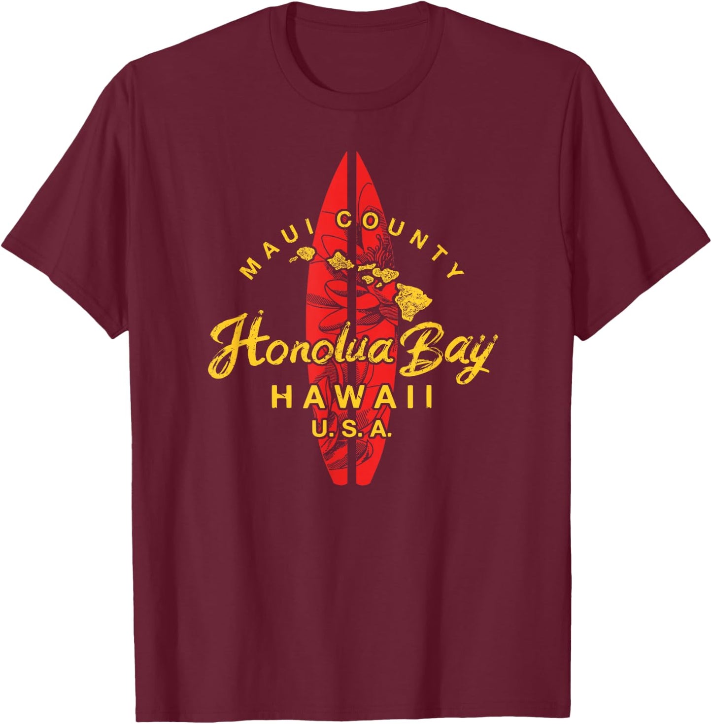 Hawaii Maui Hawaiian Islands Honolua Bay Surfing T-Shirt - T-Shirt | Maroon