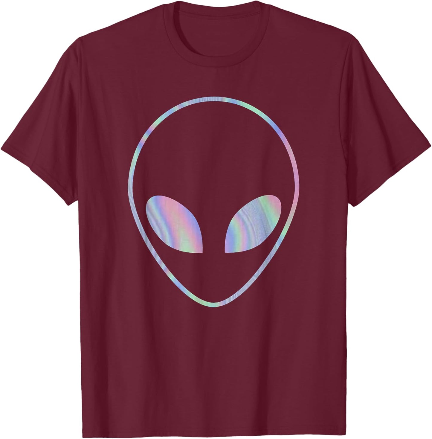 Trendy Alien Holographic Big Face T-Shirt - T-Shirt | Maroon