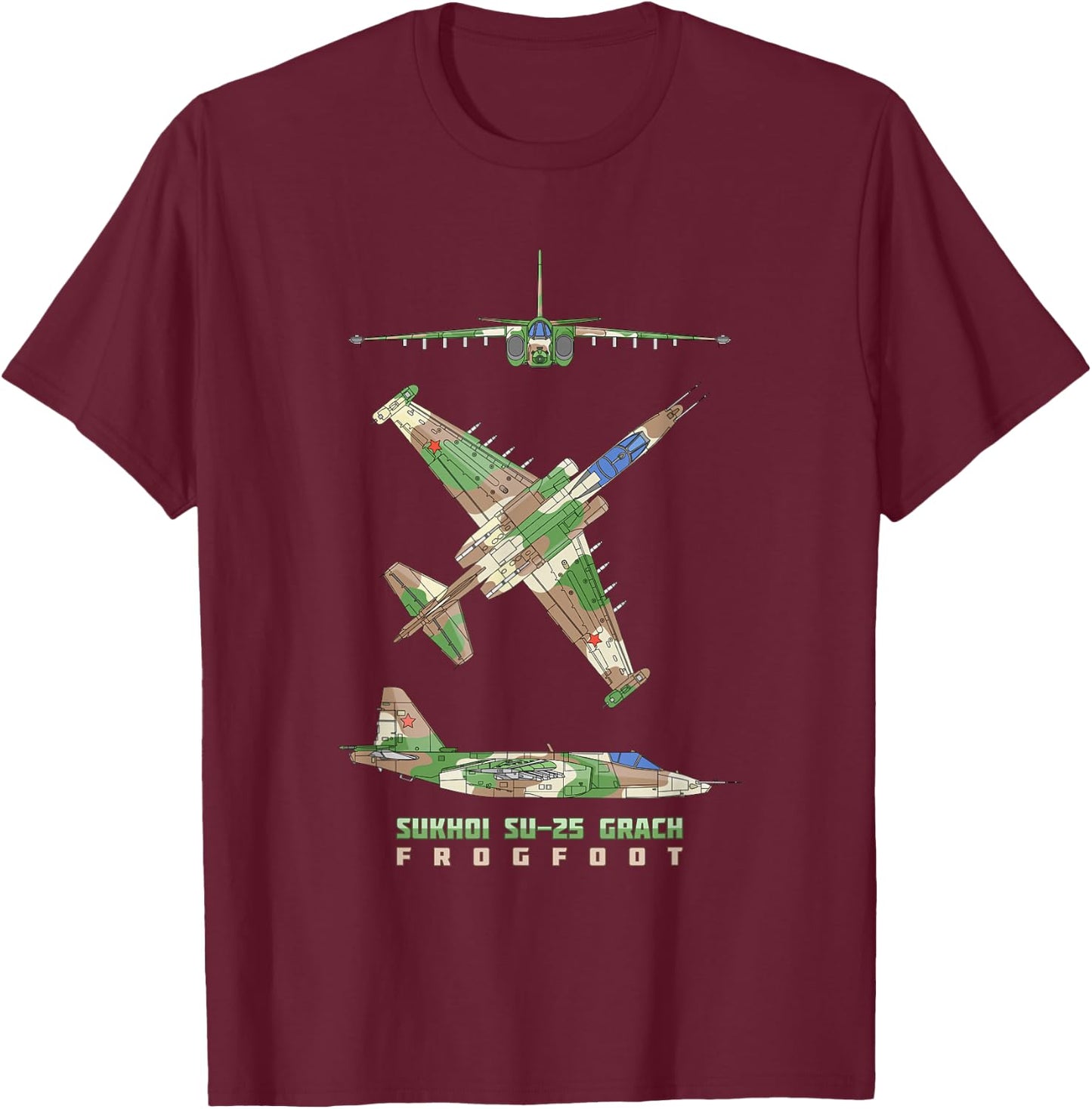 Sukhoi Su-25 Grach Russian Jet Plane Diagram T-Shirt - T-Shirt | Maroon