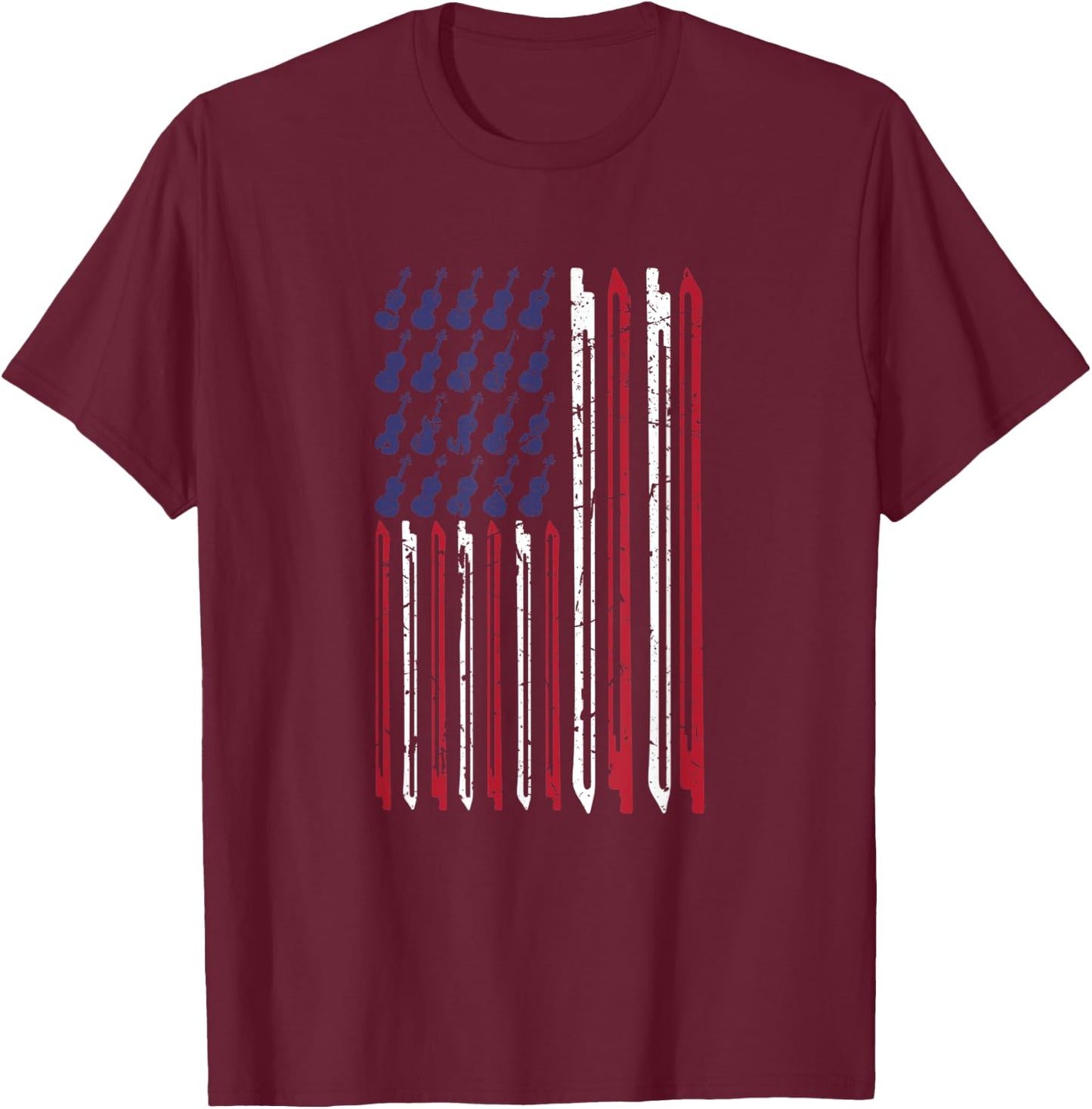 Violin Bow Music Musical Violinist USA American Flag Kids Men T-Shirt - T-Shirt | Maroon