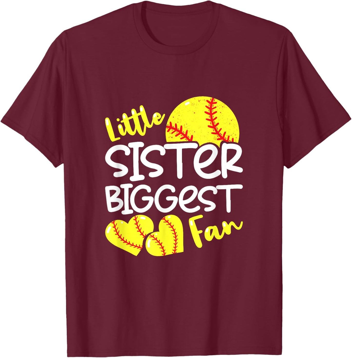 Softball Little Sister Biggest Fan Teen Girls T-Shirt - T-Shirt | Maroon