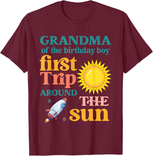 First Trip Around The Sun Grandma of The Birthday Boy T-Shirt - T-Shirt | Maroon