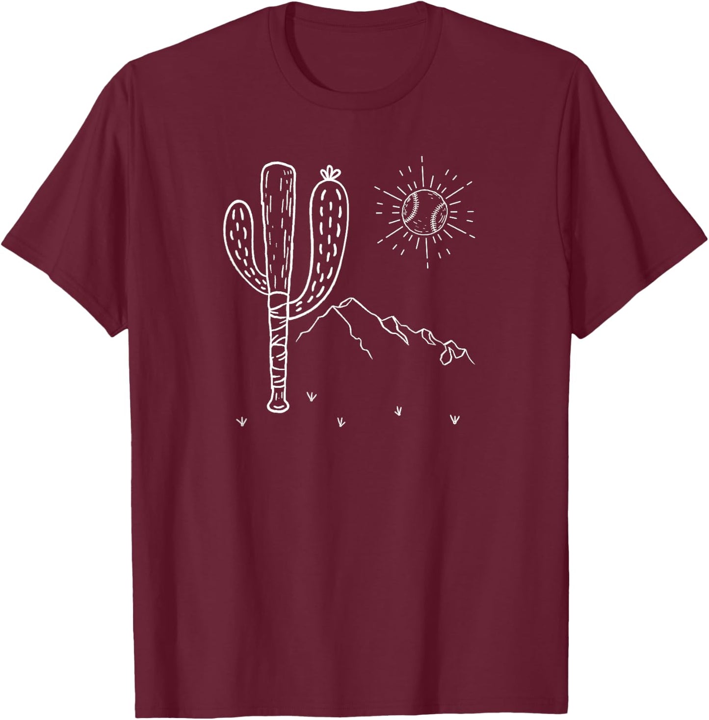 Cactus Baseball Bat Image for America's Pastime Fan T-Shirt - T-Shirt | Maroon