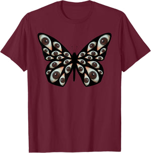Weirdcore Aesthetic Black Butterfly Wings Eye Oddcore T-Shirt - T-Shirt | Maroon