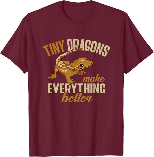 Crested Gecko, Tiny Dragons Make Everything Better T-Shirt - T-Shirt | Maroon
