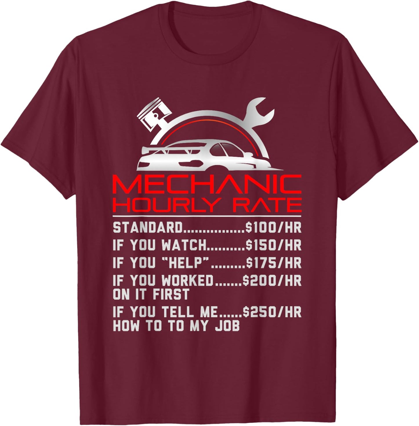 Sarcastic Mechanic Hourly Rate Skilled Professional T-Shirt - T-Shirt | Maroon