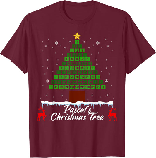 Pascal's Christmas Tree - Fun Math Ugly Xmas Sweater T-Shirt - T-Shirt | Maroon
