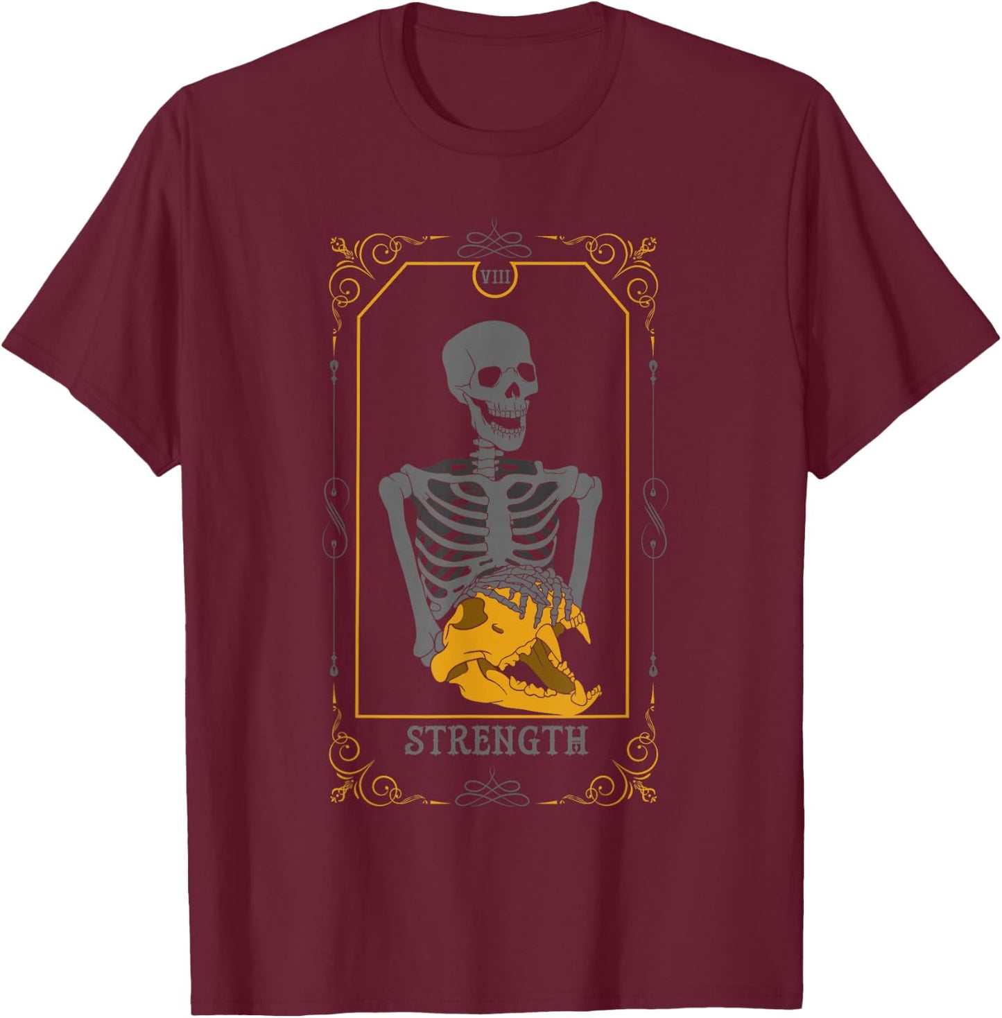 Strength Arcana Tarot Card Goth Skeleton Witchcraft T-Shirt - T-Shirt | Maroon