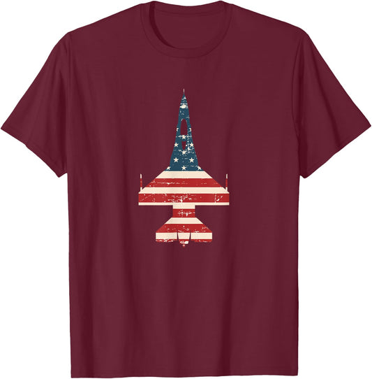 Patriotic F-16 American Flag silhouette novelty T-Shirt - T-Shirt | Maroon