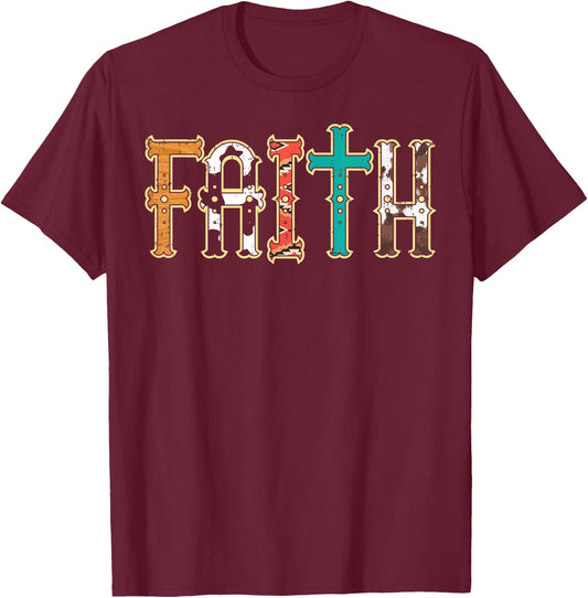 Faith Patterns God Jesus Religious Christian Men Women Kids T-Shirt - T-Shirt | Maroon