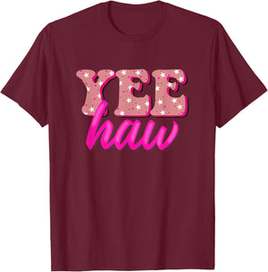 Retro Yee Haw Howdy Rodeo Western Country Southern Cowgirl T-Shirt - T-Shirt | Maroon