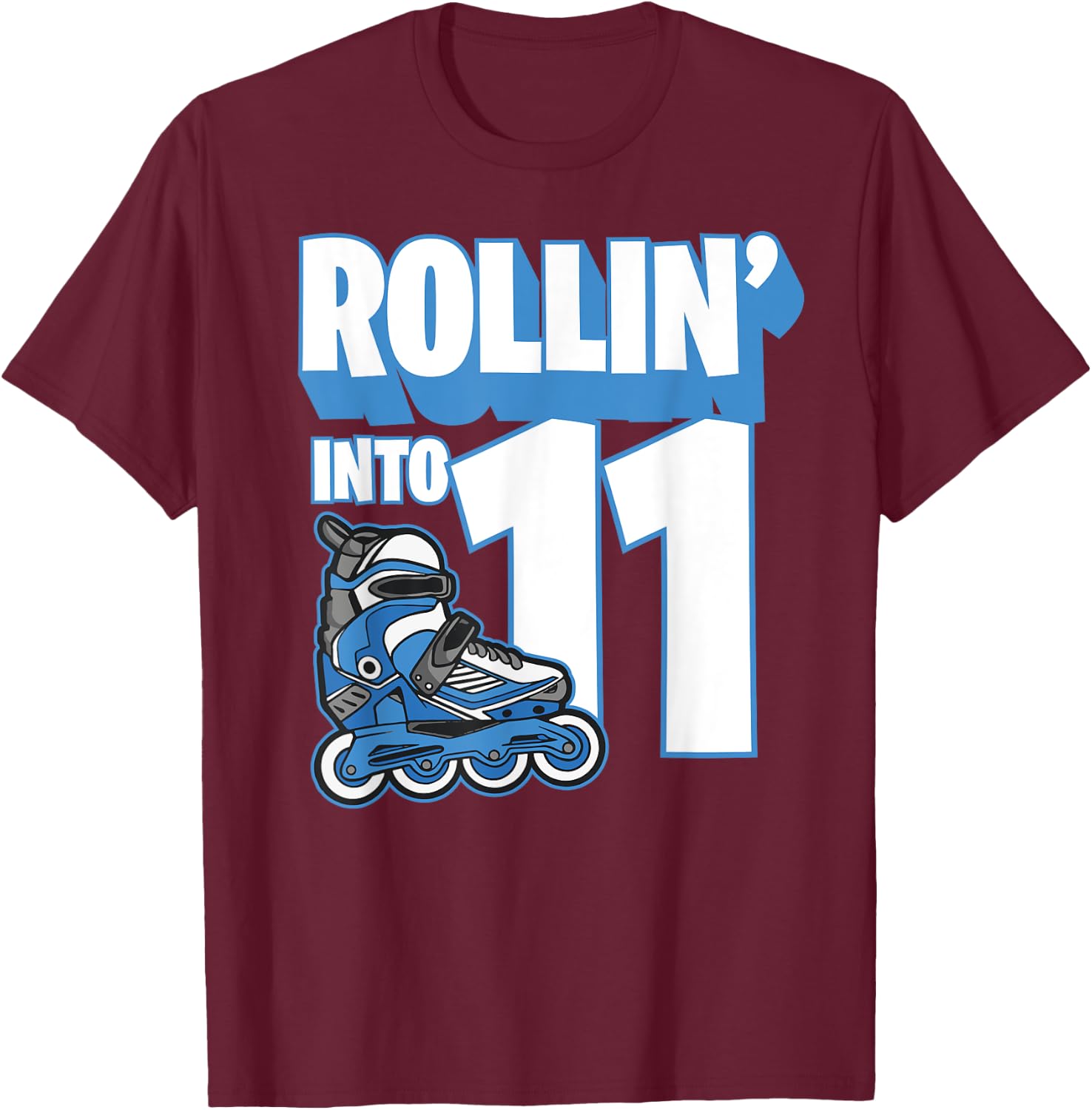 Rollin' into Birthday Roller Skating 11th Birthday Boy Kids T-Shirt - T-Shirt | Maroon