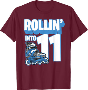 Rollin' into Birthday Roller Skating 11th Birthday Boy Kids T-Shirt - T-Shirt | Maroon
