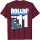 Rollin' into Birthday Roller Skating 11th Birthday Boy Kids T-Shirt - T-Shirt | Maroon