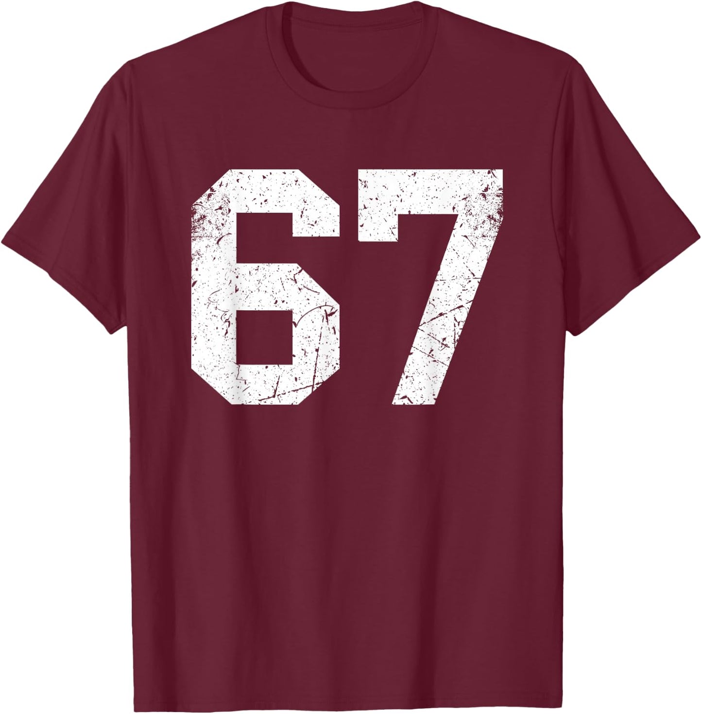 Vintage White Sports Team Number #67 T-Shirt - T-Shirt | Maroon
