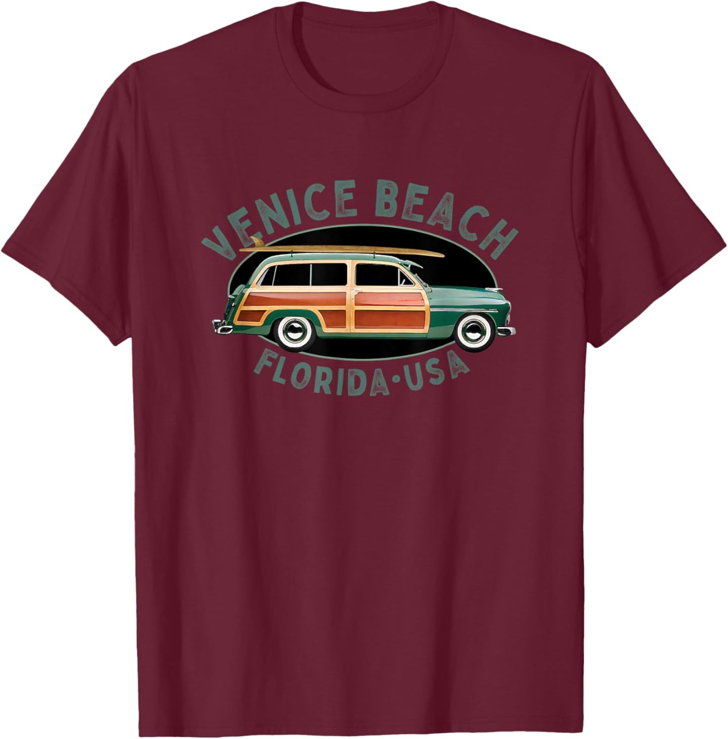 Venice Beach Florida Vintage Surfing Design Women Girls Kids T-Shirt - T-Shirt | Maroon
