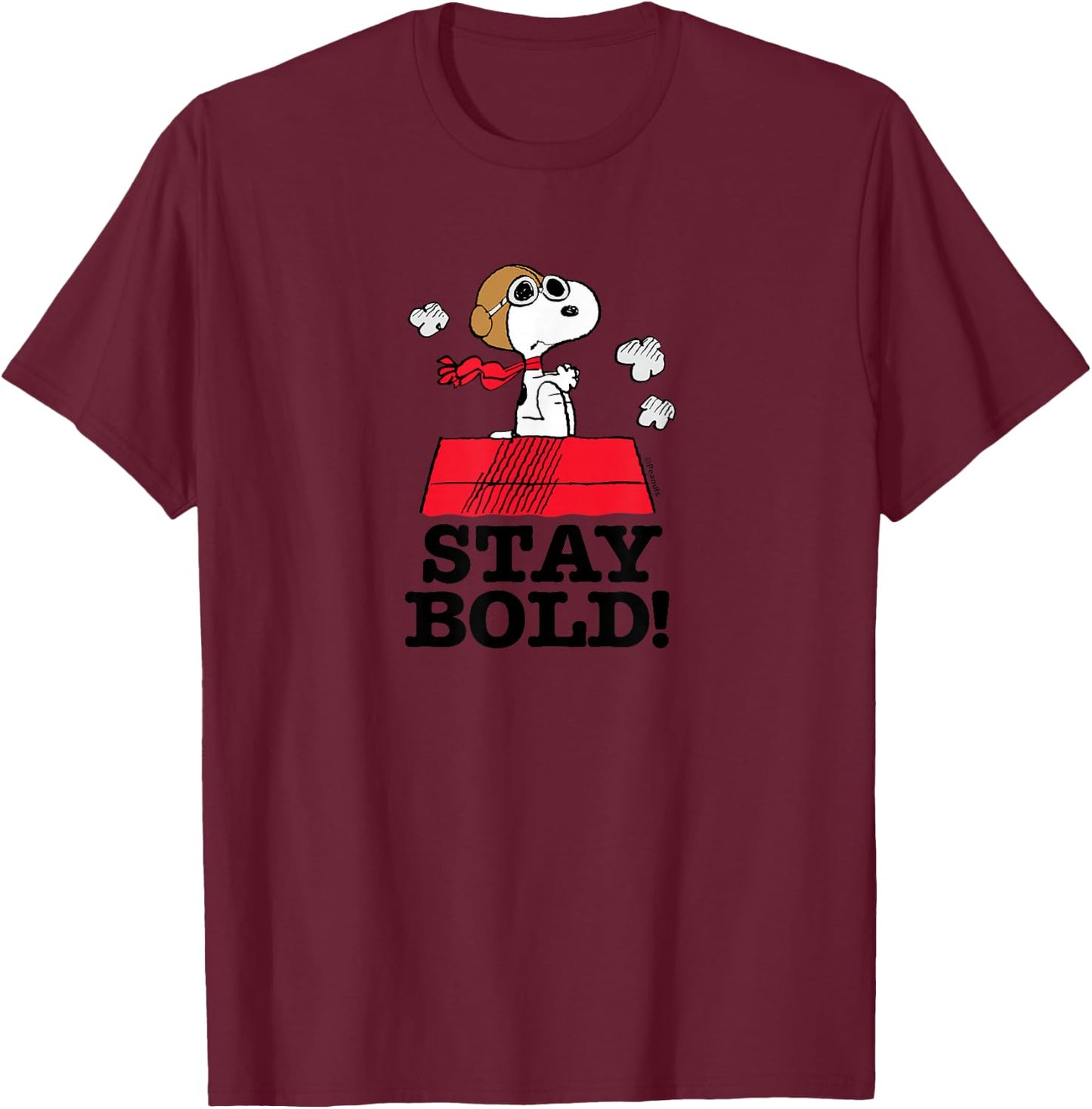 Peanuts - Snoopy Flying Ace Stay Bold Dog House T-Shirt - T-Shirt | Maroon
