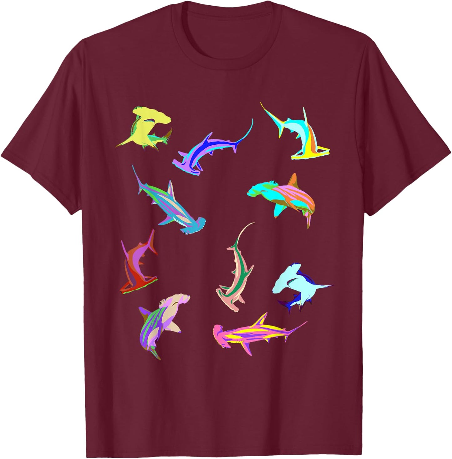 Colourful Hammerhead Sharks T-Shirt - T-Shirt | Maroon
