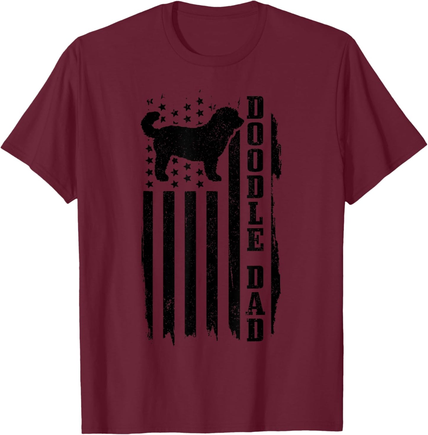 Doodle Dad Vintage American Flag Patriotic Goldendoodle Dog T-Shirt - T-Shirt | Maroon